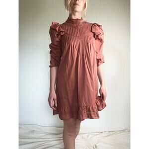 REFORMATION Clay Cotton Ruffled 3/4 Sleeve Minidress US 0